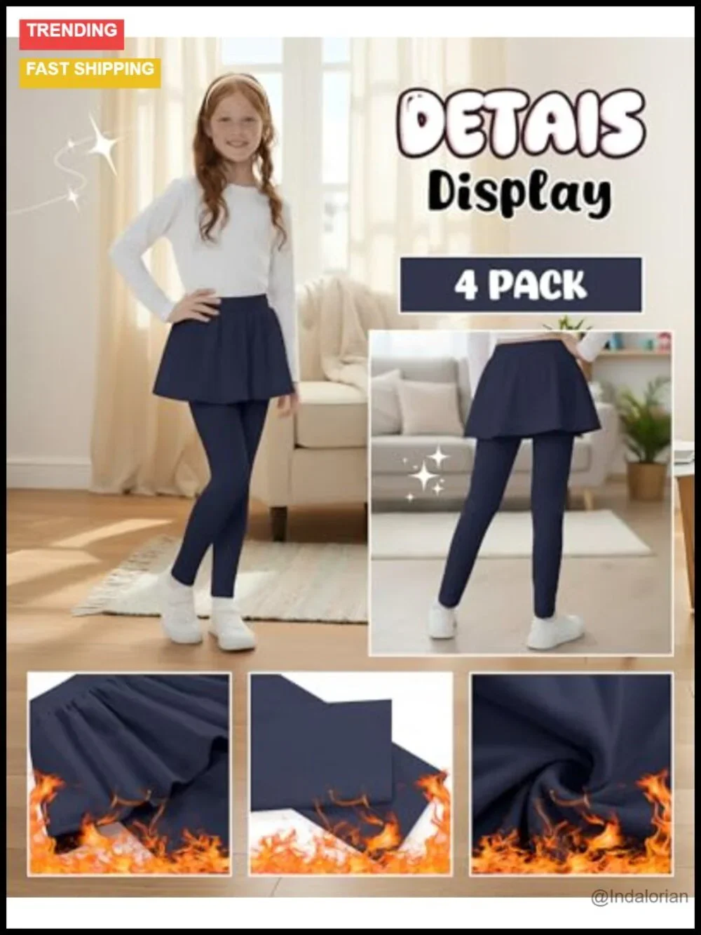 Girls Fleece Lined Skirt Leggings 4 Pack